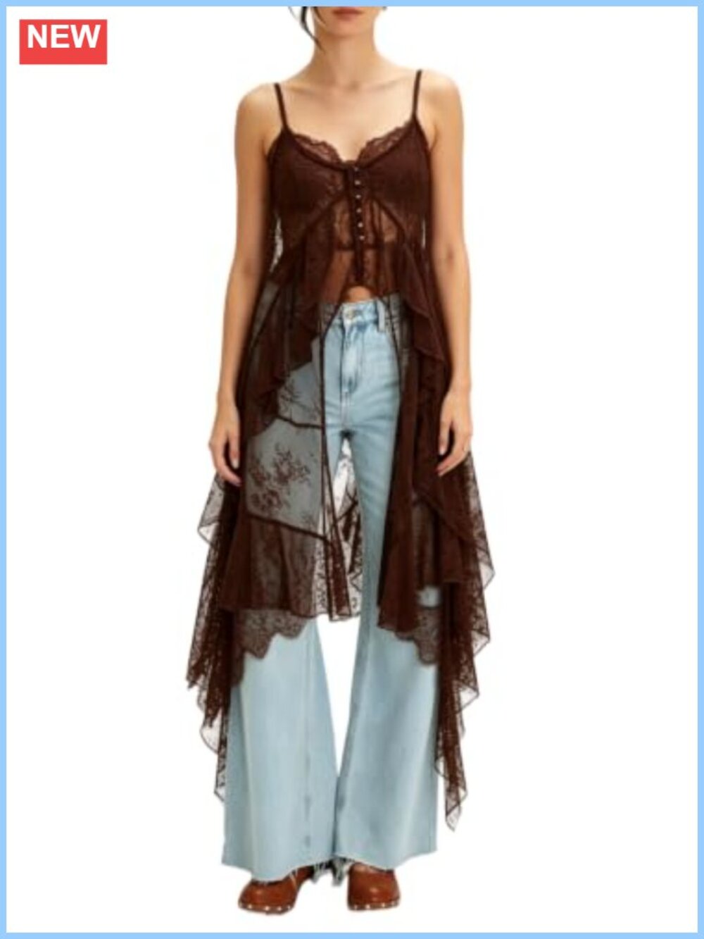 Lace Maxi Cami Sheer Flowy Boho Layering Tank Top